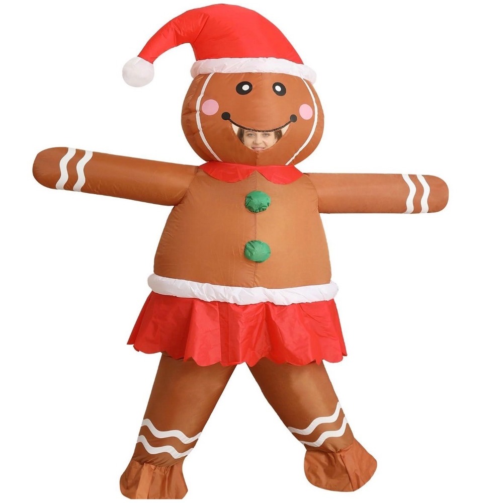 Adult Inflatable Gingerbread Women Christmas Costume Santa Blow Up Suit Brown
